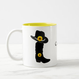Zonnebloemen, Cowgirl Black Pet & Boot Two-Tone Co Tweekleurige Koffiemok
