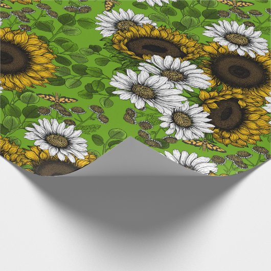 Zonnebloemen, dagboeien, zomertuin cadeaupapier (Hoek)