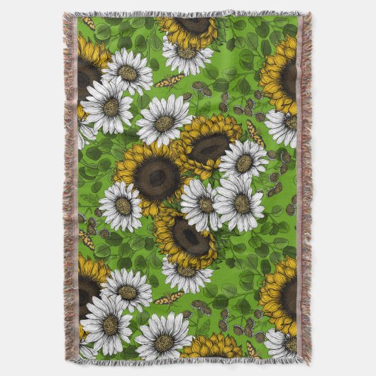 Zonnebloemen, dagboeien, zomertuin deken (Voorkant Verticaal)