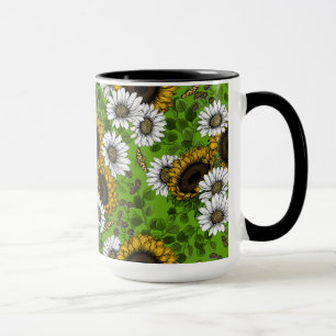 Zonnebloemen, dagboeien, zomertuin mok