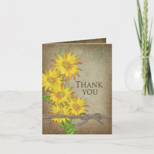 Zonnebloemen - Dank u - Bruine textuur Bedankkaart