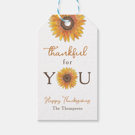 Zonnebloemen Dankbaar voor u Thanksgiving Cadeaulabel (Voorkant)