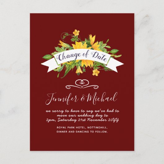 Zonnebloemen Datum Uitstel plannen Opmerking Briefkaart (Voorkant)