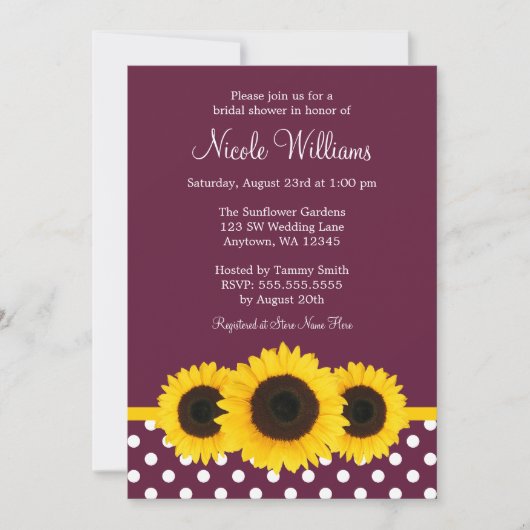 Zonnebloemen Deep Mulberry Polka Dot Vrijgezellenf Kaart (Voorkant)