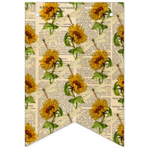 Zonnebloemen Dragonflies Old Newspaper Country Sty Vlaggetjes