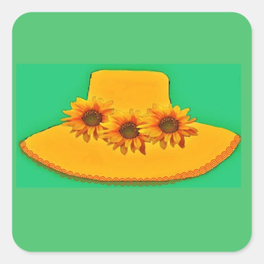 Zonnebloemen Drie Vierkante Sticker (Voorkant)
