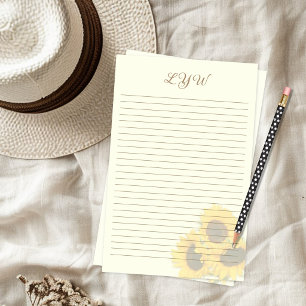 Zonnebloemen Ecru Gelinieerde Bloemen Monogram Briefpapier