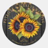 Zonnebloemen elegante rustieke houten lichten brui ronde sticker (Voorkant)