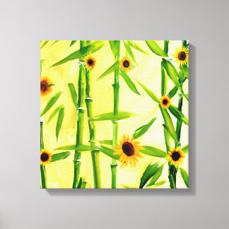 Zonnebloemen en bamboe canvas afdruk