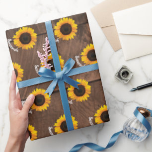 Zonnebloemen en Barnwood Gepersonaliseerd Cadeaupapier