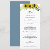 zonnebloemen en blozend blauwe menu (Voorkant / Achterkant)