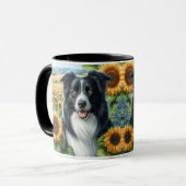 Zonnebloemen en Border Collie Hondenliefhebber Mok (Voorkant links)