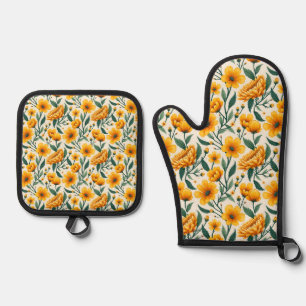 Zonnebloemen en boterbloemen ovenwant & pannenlap set