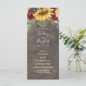 Zonnebloemen en Bourgondië Red Rose bruiloft progr Programma (Staand voorkant)