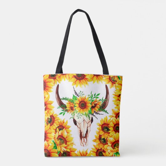 Zonnebloemen en Bull Skull Draagtas (Achterkant)
