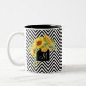 Zonnebloemen en Chevron Stripes met Monogram Tweekleurige Koffiemok (Links)