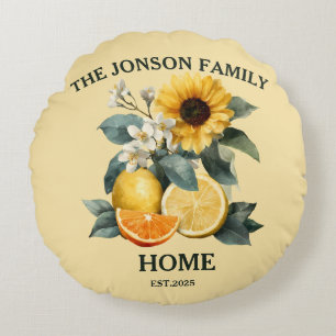 Zonnebloemen en Citrus Family Design Rond Kussen