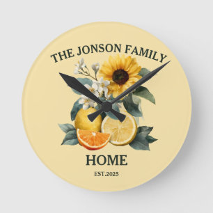 Zonnebloemen en Citrus Family Design Ronde Klok