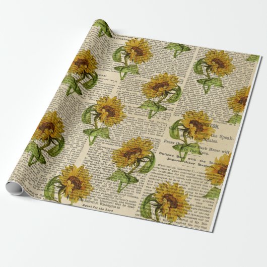Zonnebloemen en coursprint cadeaupapier (Uitgerold)