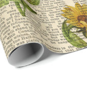 Zonnebloemen en coursprint cadeaupapier (Rol Hoek)