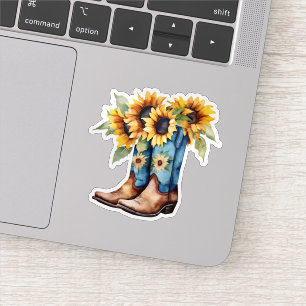 Zonnebloemen en cowboylaarzen waterdicht sticker