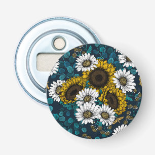 Zonnebloemen en dagbladen, zomertuin 2 button flesopener