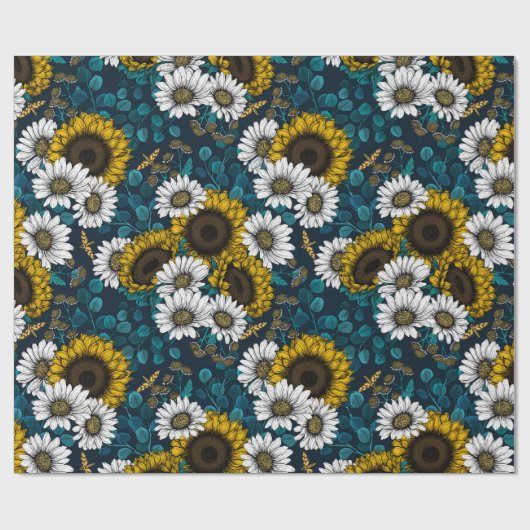 Zonnebloemen en dagbladen, zomertuin 2 cadeaupapier (Vlak)