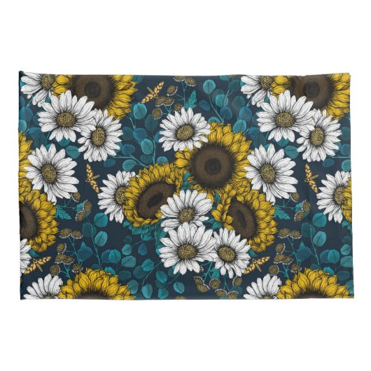 Zonnebloemen en dagbladen, zomertuin 2 kussensloop (Achterkant-Rechts)