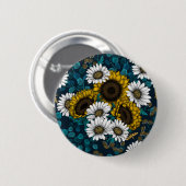 Zonnebloemen en dagbladen, zomertuin 2 ronde button 5,7 cm (Voorkant /achterkant)