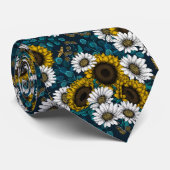 Zonnebloemen en dagbladen, zomertuin 2 stropdas (Opgerold)