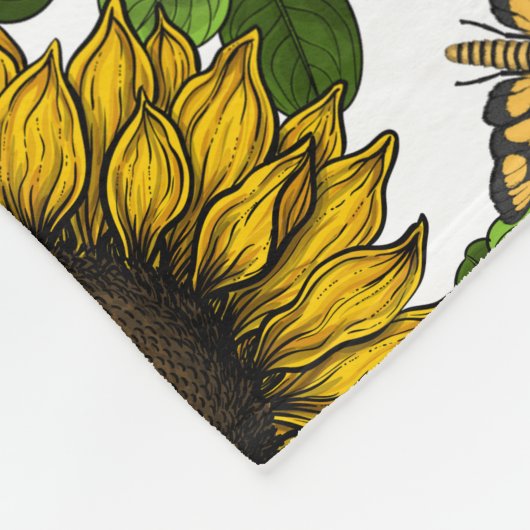 Zonnebloemen en dagbladen, zomertuin 3 fleece deken (Hoek)
