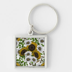 Zonnebloemen en dagbladen, zomertuin 3 sleutelhanger
