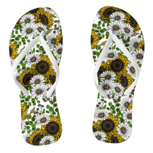 Zonnebloemen en dagbladen, zomertuin 3 teenslippers