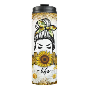 Zonnebloemen en Daisy Flowers met Mom Life Theme Thermosbeker