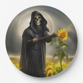 Zonnebloemen en de Grim Reaper Papieren Bordje