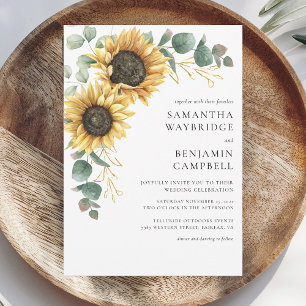 Zonnebloemen en eucalyptus rustieke bruiloft kaart