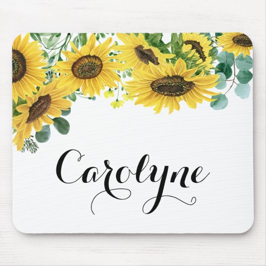 Zonnebloemen en Eucalyptusscript, speciaal aangepa Muismat (Voorkant)