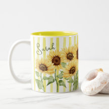 Zonnebloemen en gele strepen 11oz koffiemok