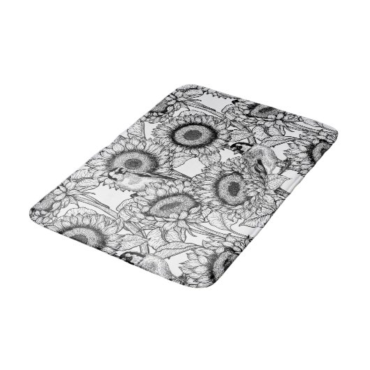 Zonnebloemen en goudvinken in zwart-wit badmat (Gekanteld)