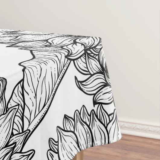 Zonnebloemen en goudvinken in zwart-wit tafelkleed (Voorbeeld)