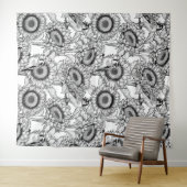 Zonnebloemen en goudvinken in zwart-wit wandkleed (In Situ (horizontaal))