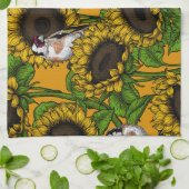 Zonnebloemen en goudvinken op sinaasappel theedoek (Gevouwen)