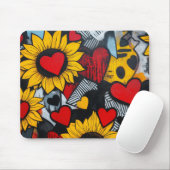 Zonnebloemen en harten muismat (Met muis)