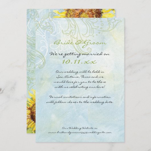 Zonnebloemen en Krullen, Trouw Uitnodiging (Voorkant / Achterkant)