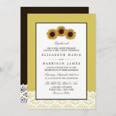 Zonnebloemen en Lace Wedding Kaart (Voorkant / Achterkant)
