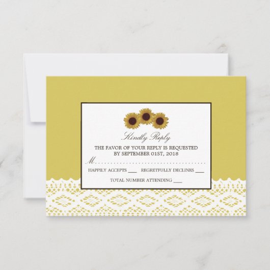 Zonnebloemen en  Lace Wedding RSVP (Voorkant)