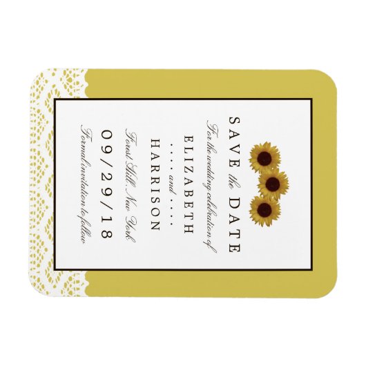 Zonnebloemen en Lace Wedding Save the Date Magneet (Horizontaal)