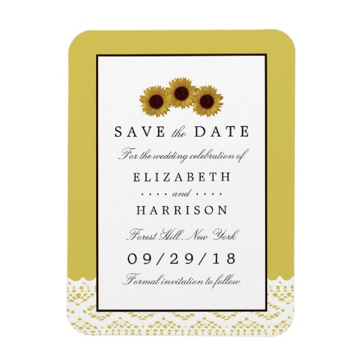 Zonnebloemen en Lace Wedding Save the Date Magneet (Verticaal)