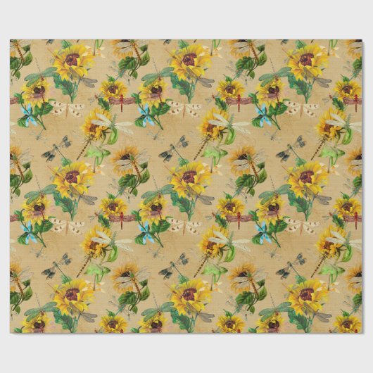  zonnebloemen en libellen cadeaupapier (Vlak)