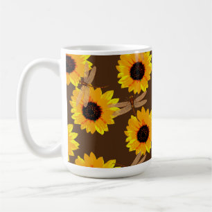 Zonnebloemen en libellen; koffiemok